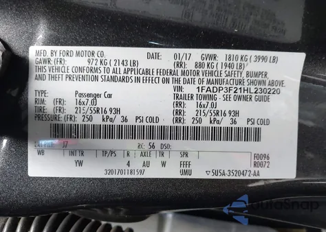 2017 Ford Focus Se из США, поврежденный, VIN 1FADP3F21HL230220